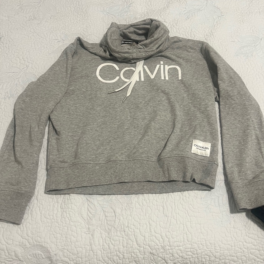 Calvin Klein Gray Cowl Neck Sweater with Cropped Fit